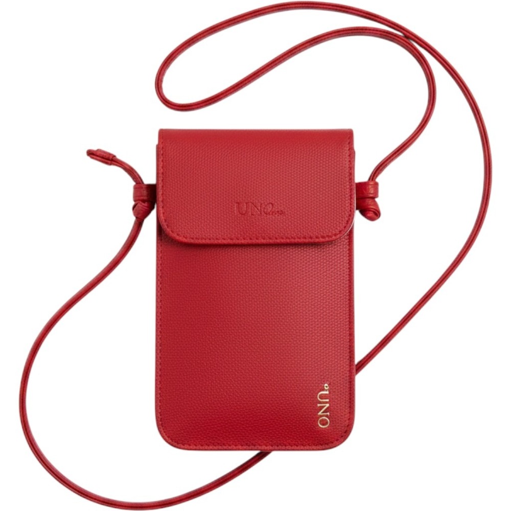 UNO‎ de 50 Red Leather Crossbody Phone Bag Wallet Gold Logo Charm Small Purse